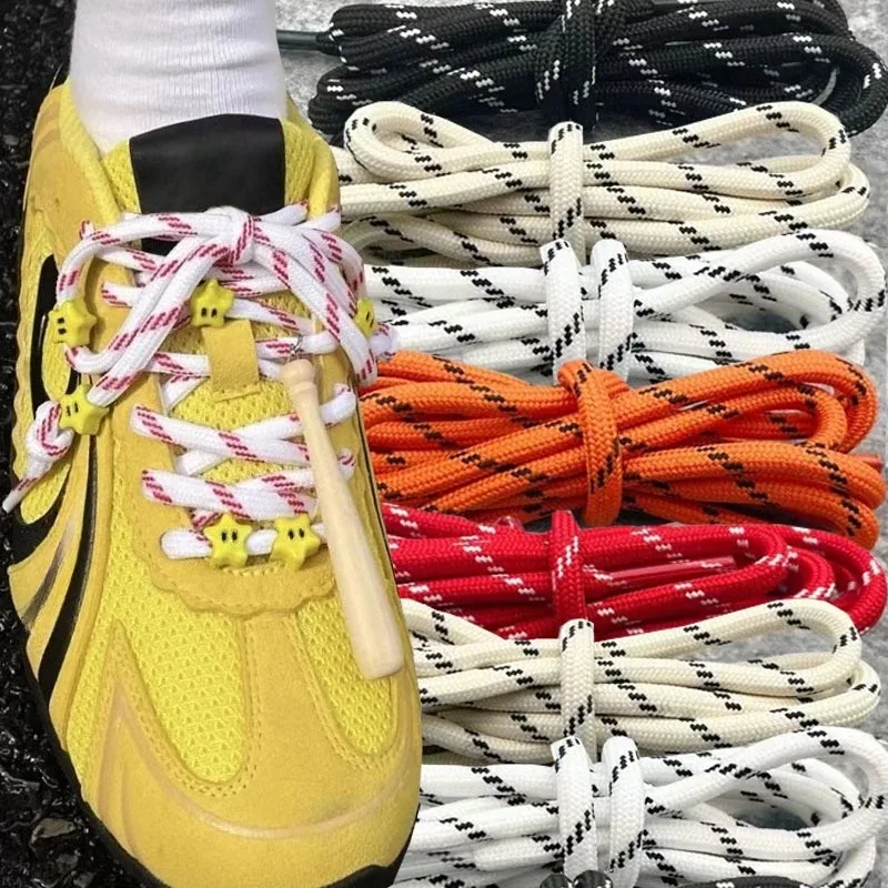 1/2pairs Outdoor Sports Shoelaces Flower Point Special Shoe Laces Polyester Round Type Shoelace Cotton Boots Shoe Accessories