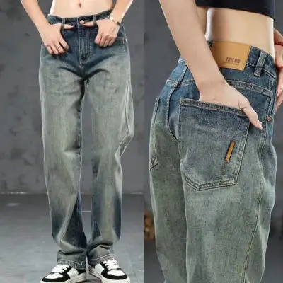 

Retro Waed Heavy Du Men's Denim Jeans Thiened Fce Loose Straight Leg Long Pants Autumn Winter New Sle Quali Fabric