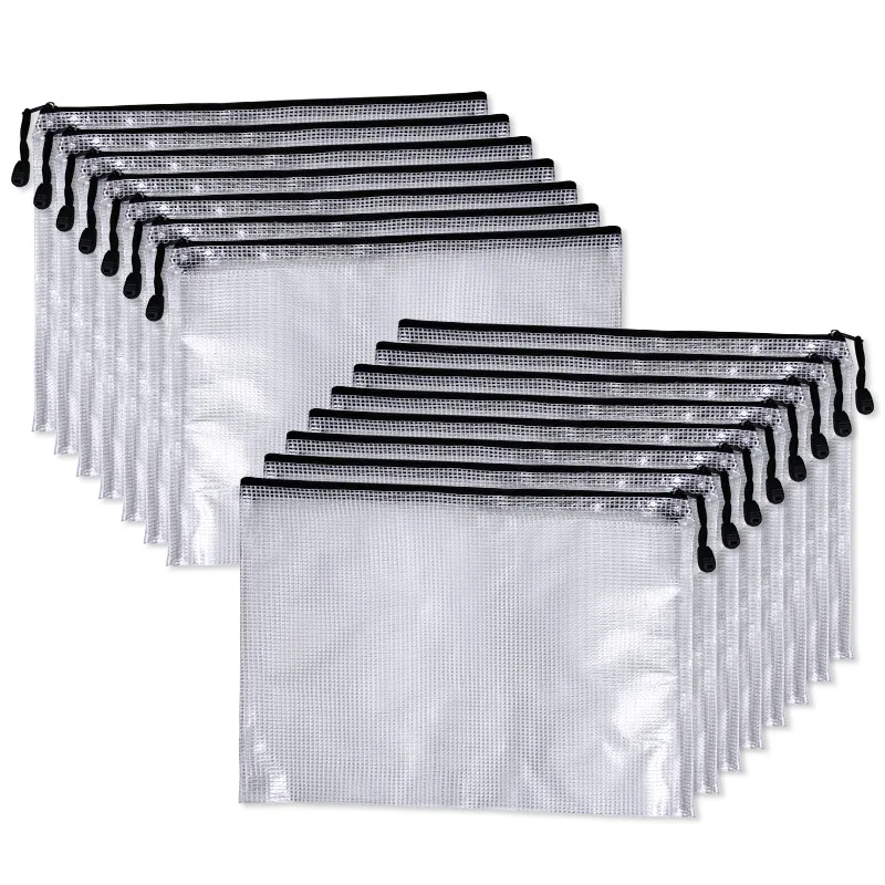 2pcs A4 Size Document Folder File Zipper Bags Plastic Wallets Mesh Document Bags Zipper Bag Wallet