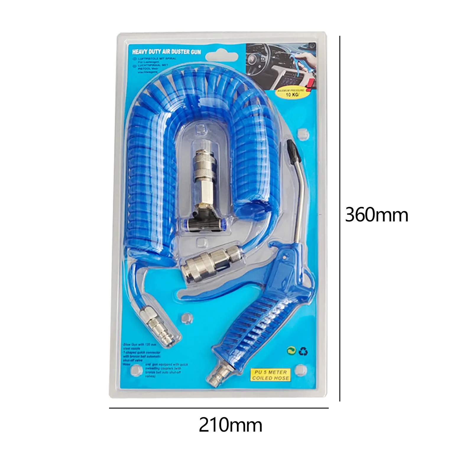 Professional Air Blow Duster Set Air Duster Cleaning Nozzle Tool with 5m Coil Pu Hose for Truck Air Compressor