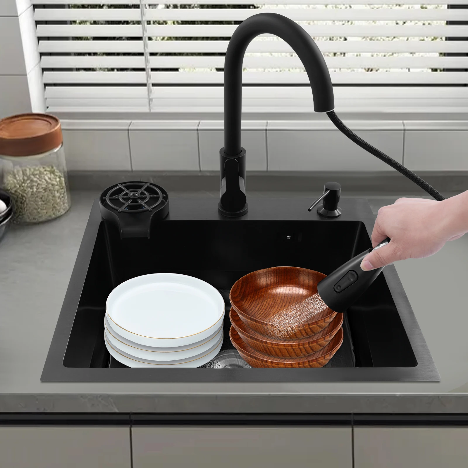 Évier de cuisine en acier inoxydable 201 50x45cm, avec robinet extractible, évier de cuisine multifonctionnel utilisé dans les cuisines et les Restaurants