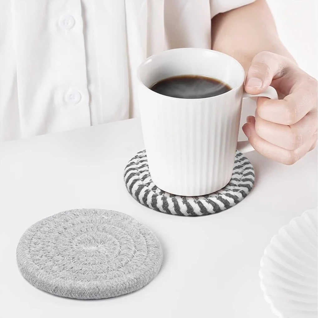 6 Pcs Drink Coasters With Holder For Drinks Cotton Woven Coaster Set For Home Decor 4 Colors Absorbent Coasters