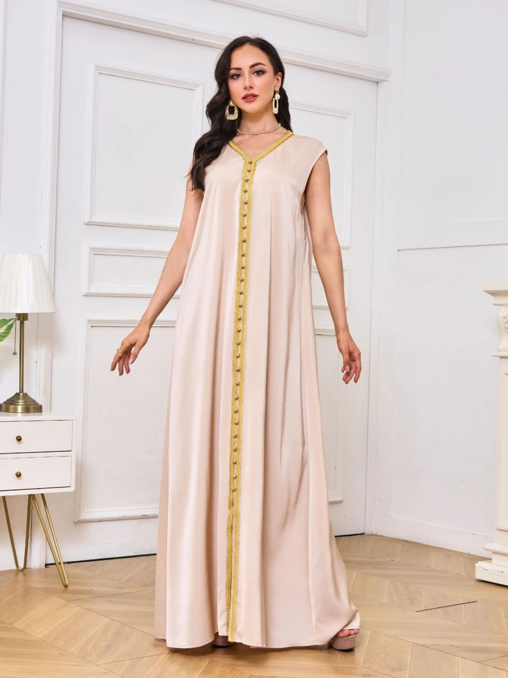 Mode Stickerei Dubai Abendkleid Gedruckt Strickjacke Zwei-stück Set Kaftan Prom V-ausschnitt EINE Linie Plus Größe Party robe Angepasst