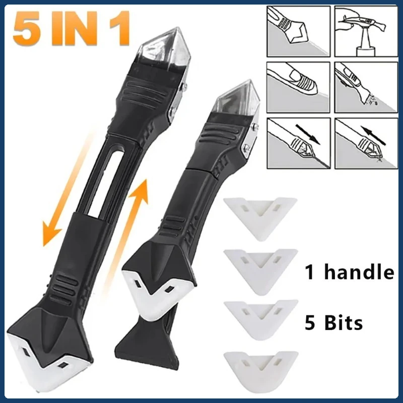 Alat Sekop Logam 5 in 1 Baru: Spatula Silikon, Penghilang Dempul, Penghilang Serpihan, Pemoles Sealant & Pengikis Sudut