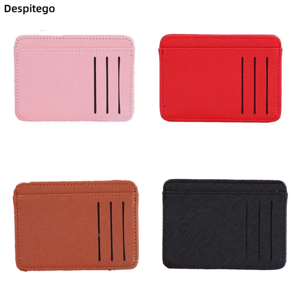 Mini porta-moedas multifuncional para homens e mulheres, carteira de couro PU, porta-cartões, monocromático, doce, coreano, casual