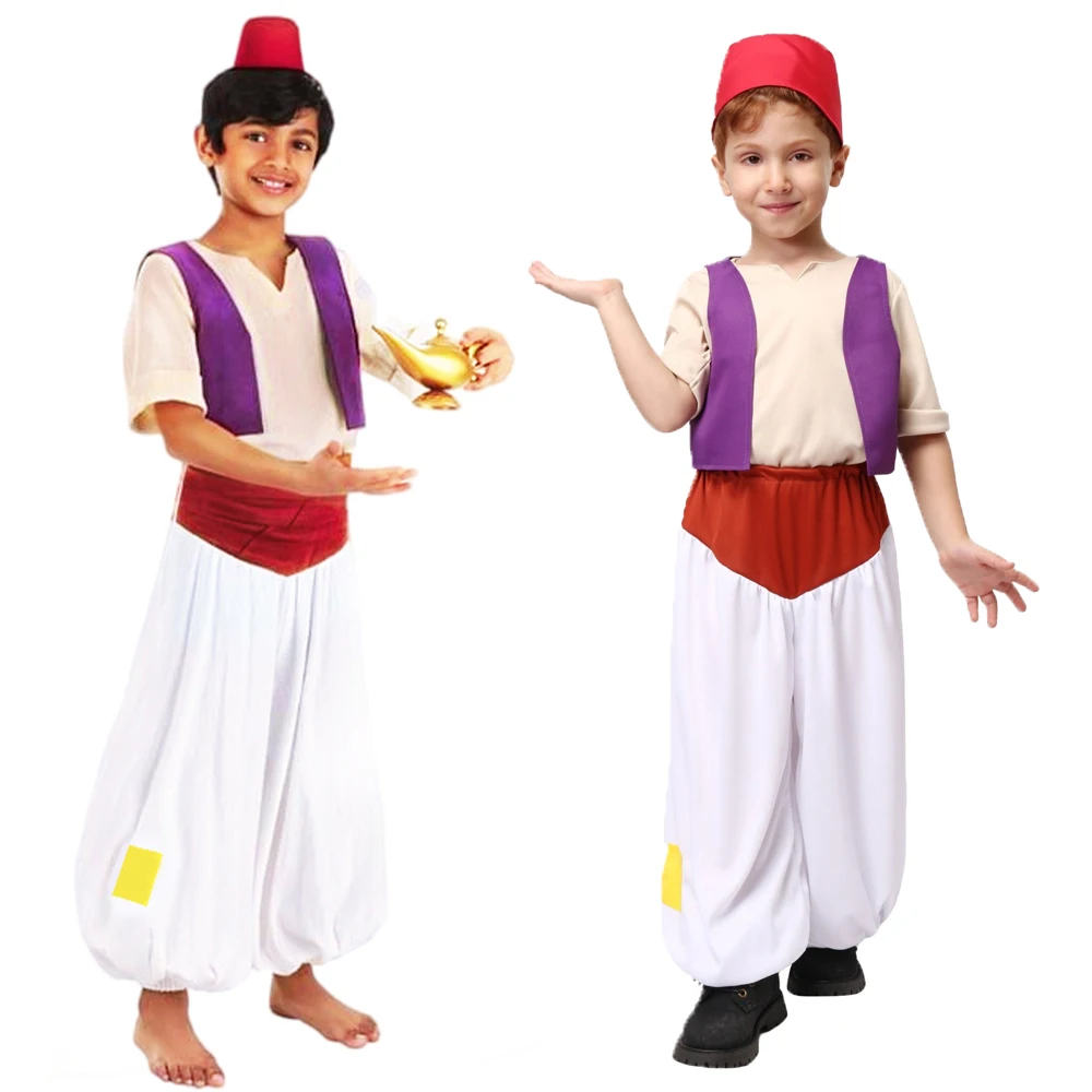 

Aladdin's Magic Lamp Costume Boys Halloween School Holiday Stage Performances Show Fairy Tale Prince Cosplay Clothing Set