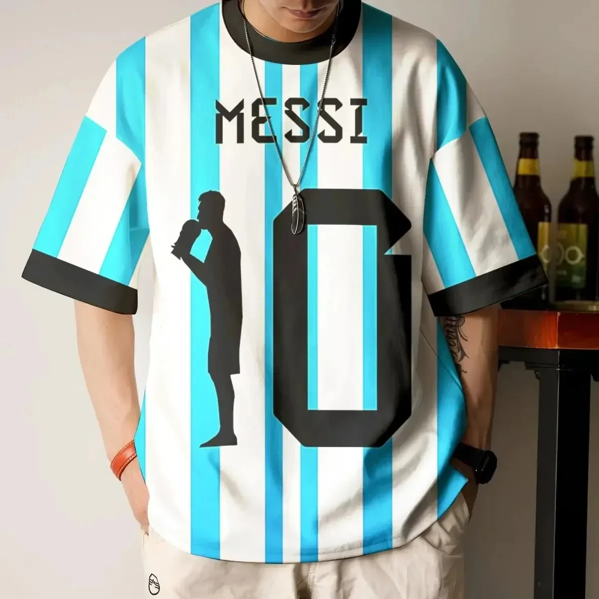 Summer Sports Quick Drying Breathable Jersey Men High-quality Short Sleeved Fan Peripheral 3D Printed Messi T-shirtLarge Comfort