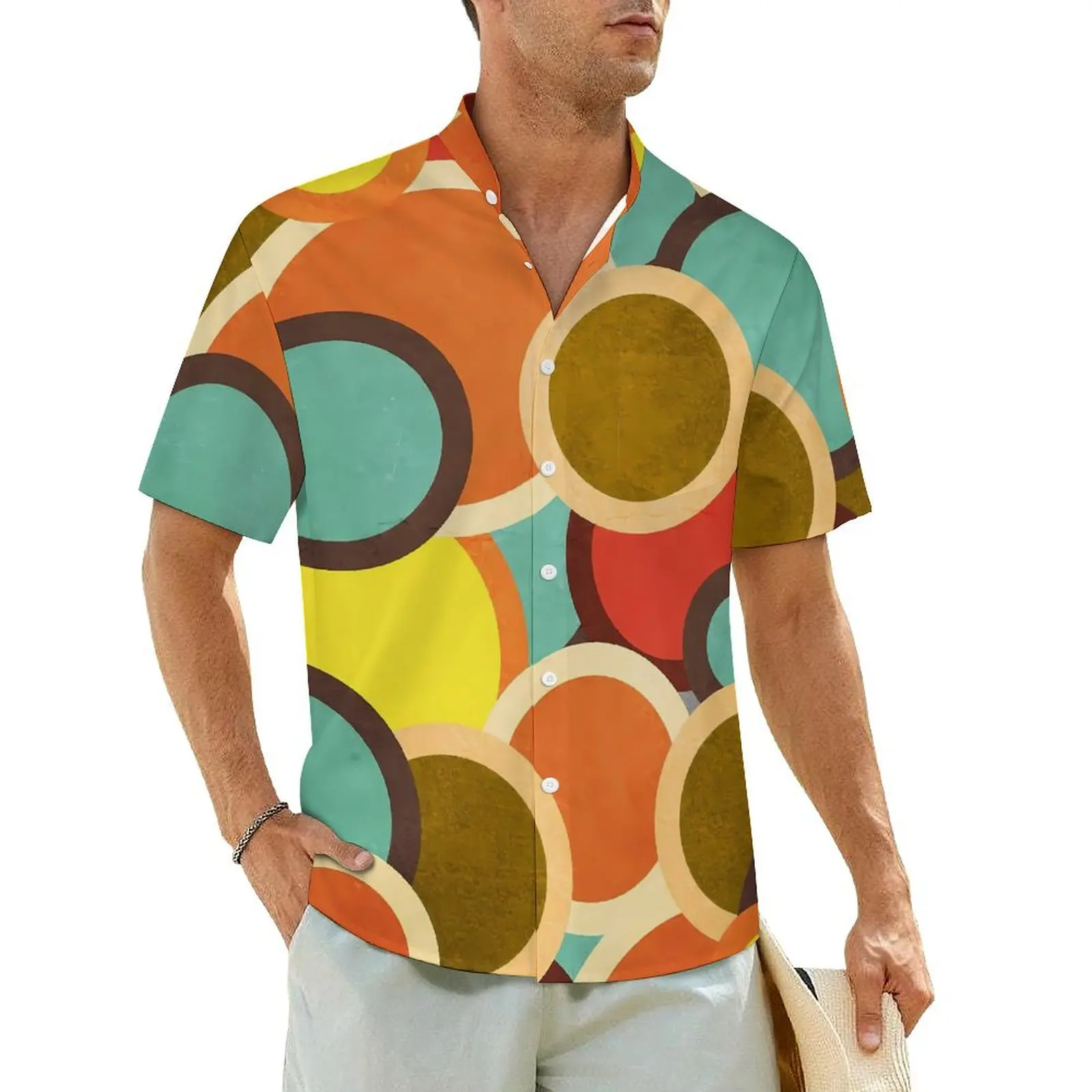 

Retro Mod Pop Beach Shirt Men Disco 70s 60s Classic Casual Shirts Hawaiian Short-Sleeved Harajuku Custom Plus Size Blouses Gift