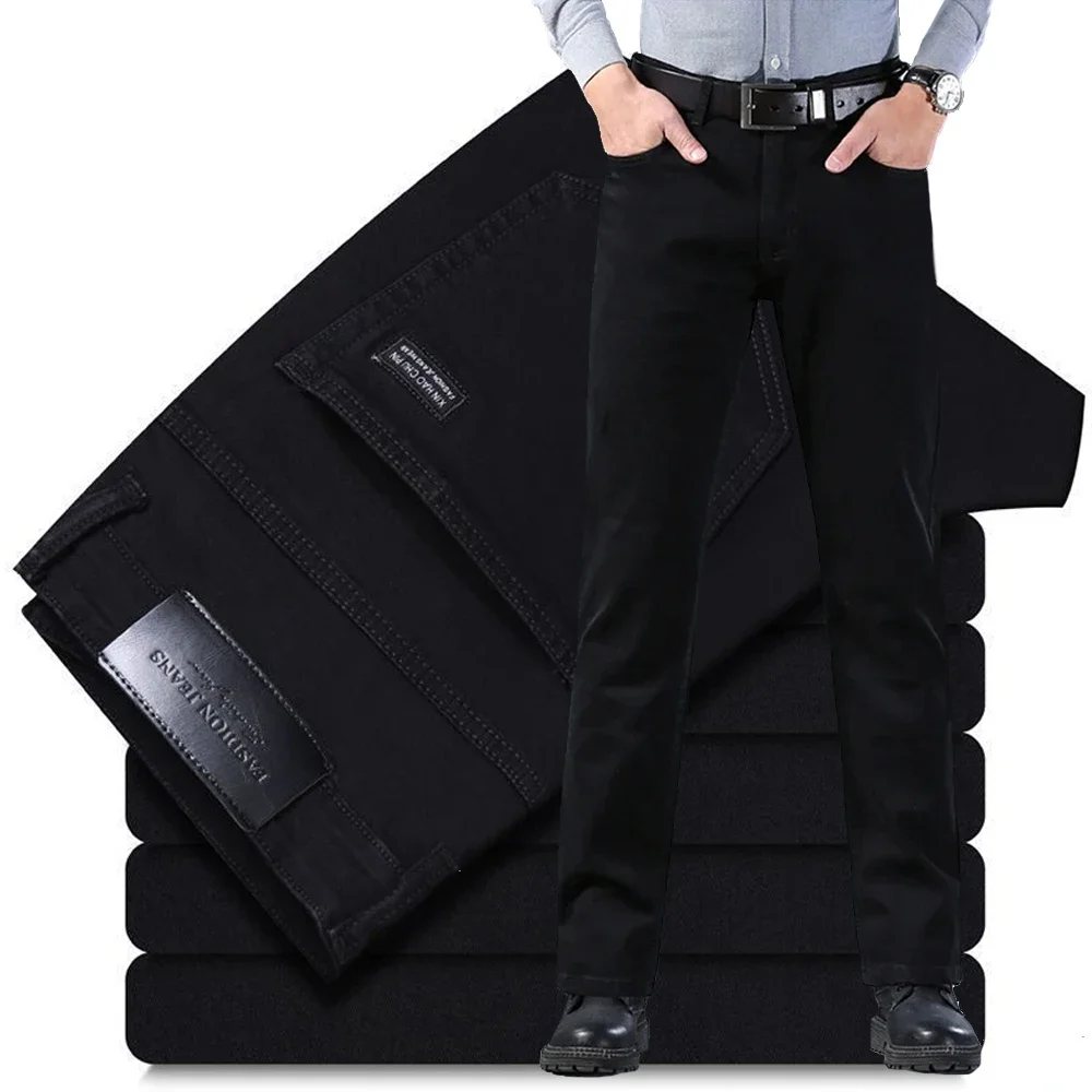 Vintage Schwarze Business-Jeans für Herren, Lässige Gerade Stretch-Denim-Hose, Frühling Herbst Klassische Arbeits-Koreanische Komfortable Hose