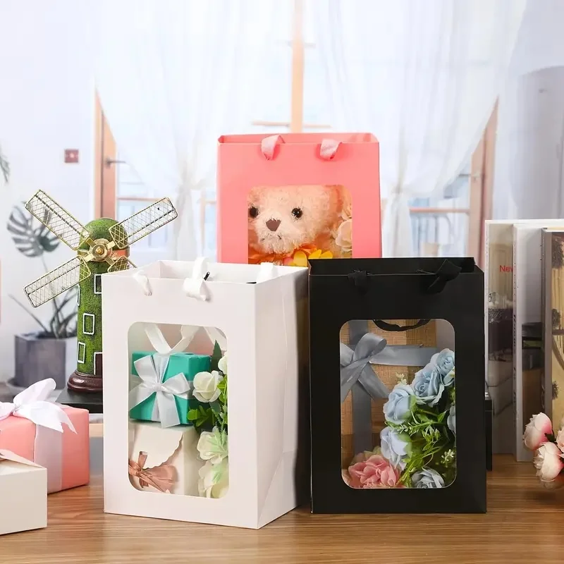 5/10pcs transparent PVC flower bag, wedding birthday home party gift handbag, gift box
