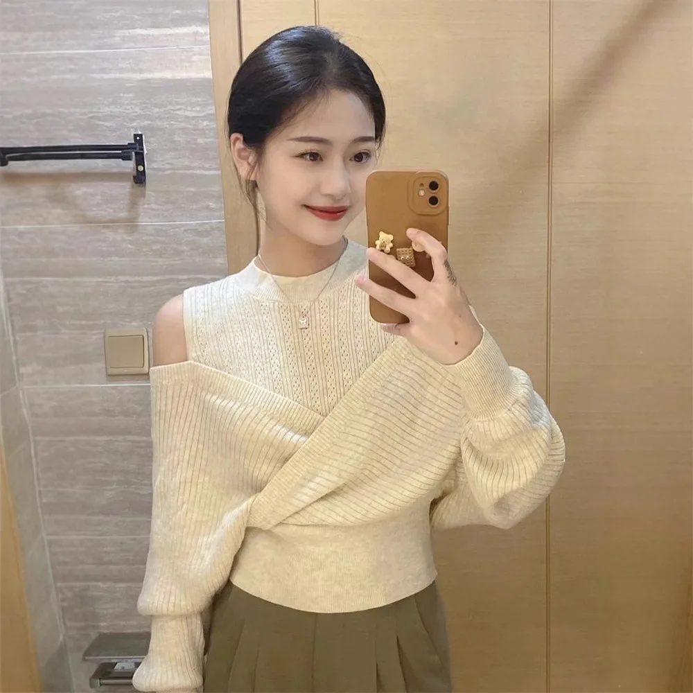 

Off Shoulder Knitted Women's Autumn/Winter Fashion Casual Irregular Long Sleeve Top