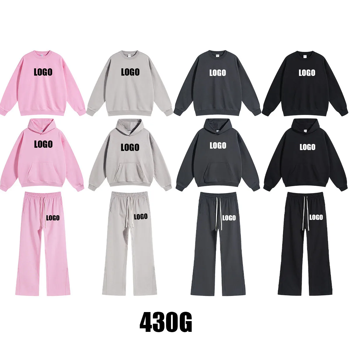 

Custom LOGO men's new autumn terry 430G sweater sweatpants fashion loose casual men's and women's hooded couple two-piece set