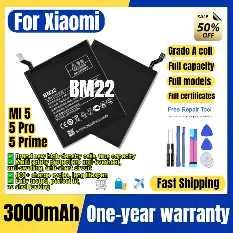 BM22 for Xiaomi MI 5/5 Pro/5 Prime Phone Battery 0 Cycle High Quality High Capacity Replacement Bateria Grade A Cell with Tools