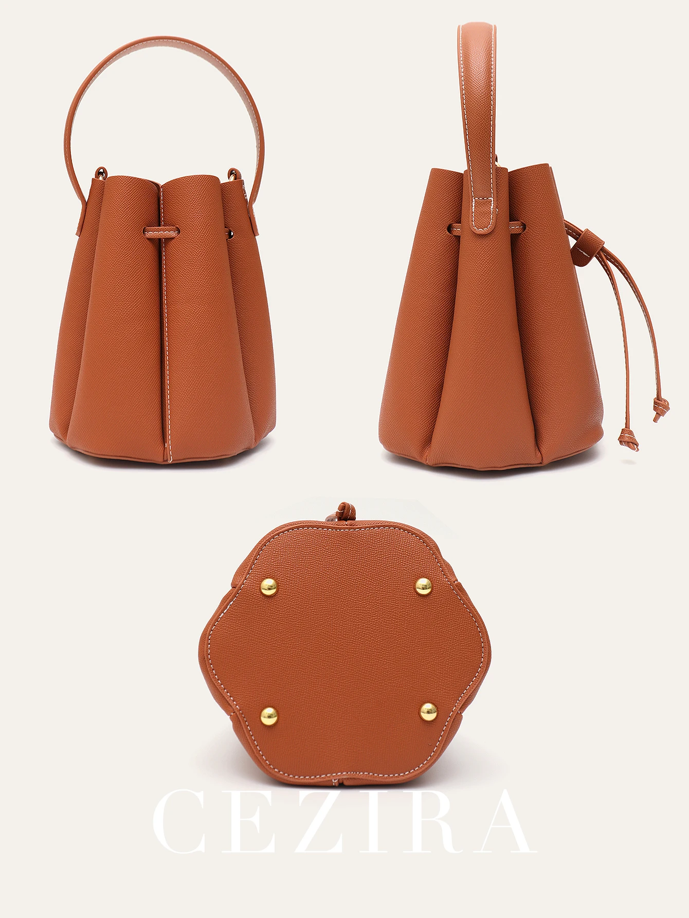 Women\'s Chic Design Top-handle Bucket Bag PU Leather Patchwork Petals Shaped Drawstring Shoulder Cross body Handbag Fashionable