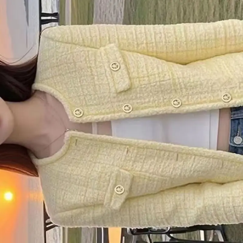 Yellow Small Fragrant Style Coat Women's 2026 New Autumn Winter Jacket Short Temperament Casual Versatile Design Jacket Top