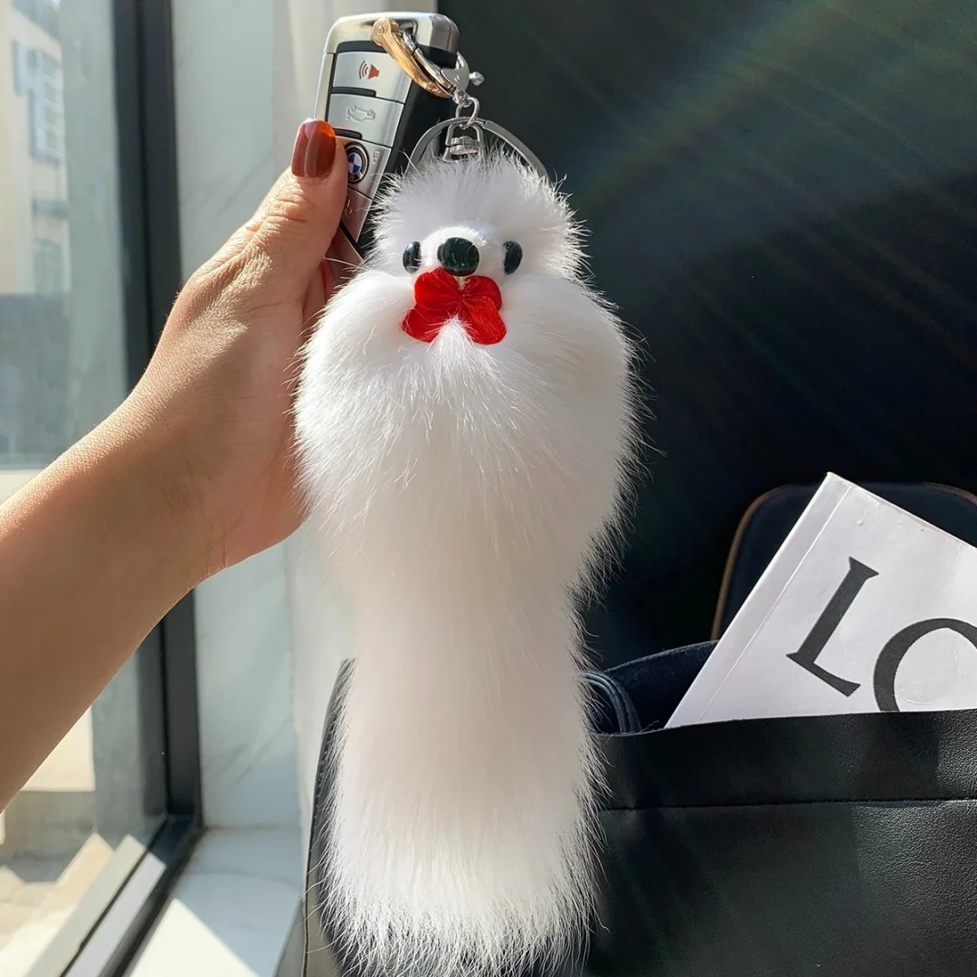 Real Fox Fur Little Fox Doll Ladies Bag Pend Car Key Chain Pendant Mobile Phone Pendant Real Fur Keychain With Silver Chain Ring