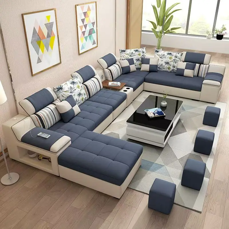 ……&2026 Cheap Price 7 Seater L U Shaped Luxury Fabric Solid Wood American Style Holland Velvet Sofa Set
