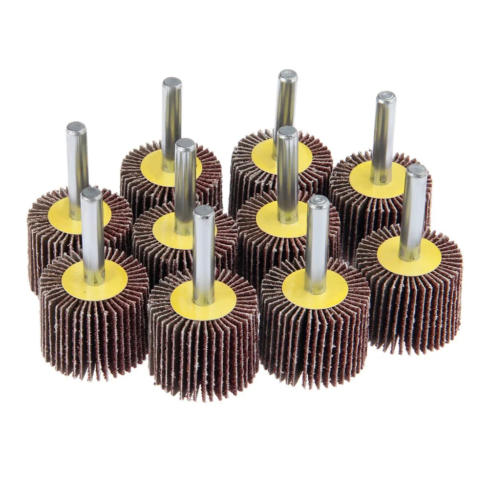 10pcs 30mm Flap Wheels Sanding Disc 80 Grit Grinding Head Polishing Drilling Bit For Engraving Chamfering Rotary Tool Grinder