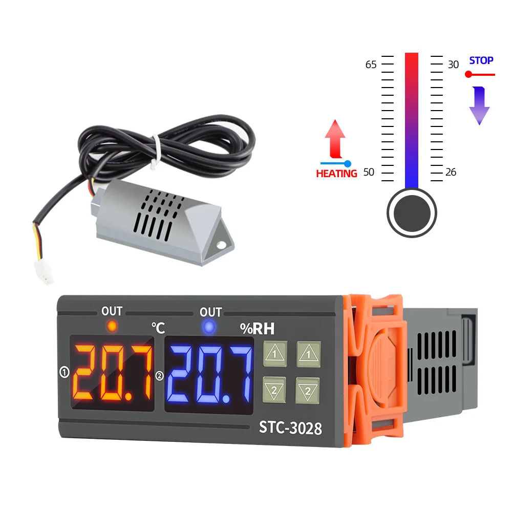 

STC-3028 High Precision Digital Thermostat Hygrometer, 12V 24V 220V hermostat and Heater Cooler Control Incubator