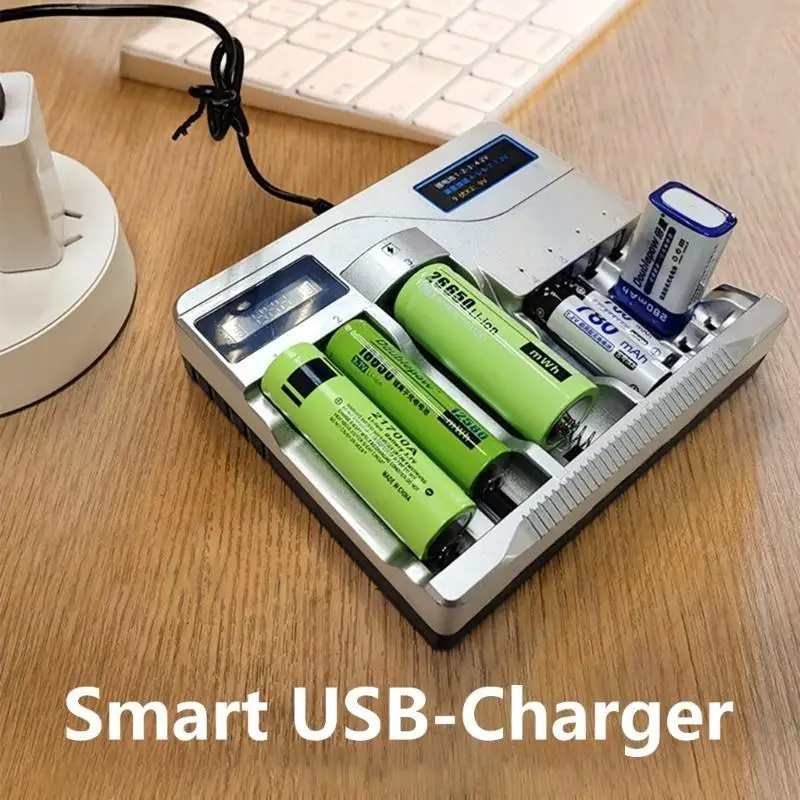 

USB-зарядное устройство 3,7 В, совместимое с зарядным устройством для литиевых батарей 18650, 26650, 16340, USB-входом и светодиодными индикаторами зарядки