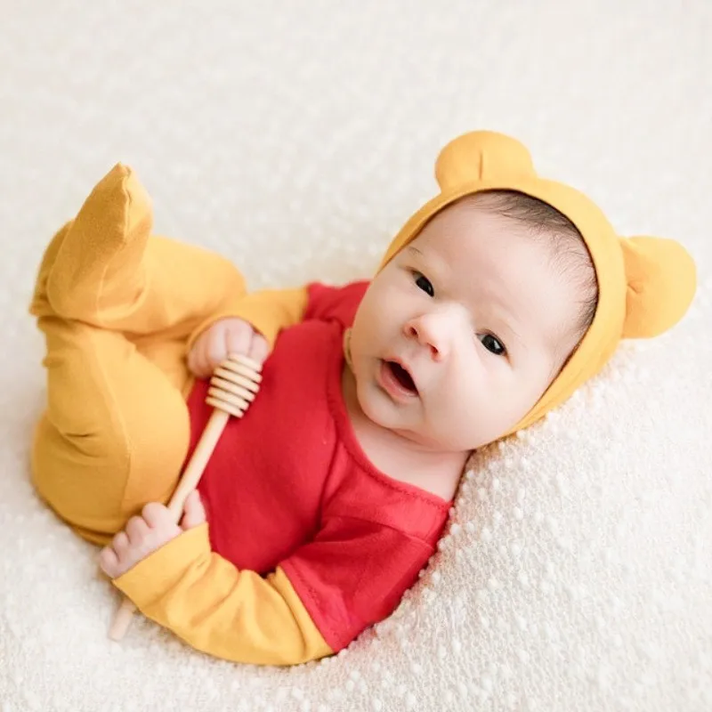 ❤️Newborn Photography Clothing Bear Hat+Jumpsuits+Honey Stick 3Pcs/set Studio Baby Photo Props Accessories Clothes Outfits