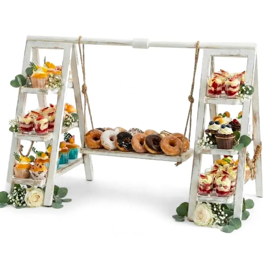 

3 Tier Swing Cupcake Stand with Serving Platter 20x30 Foldable Ladder Stand Dessert Display Cake Snack Fruit Bread Centerpieces