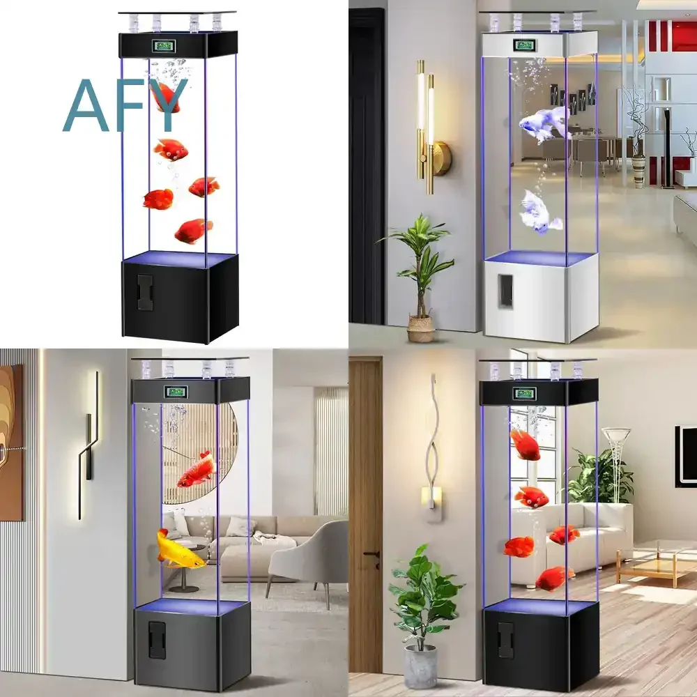 Ultra-white Glass Fish Tank for Small Medium Living Room Home Goldfish Aquarium Eco Friendly Water Free Lazy Ecological Tank