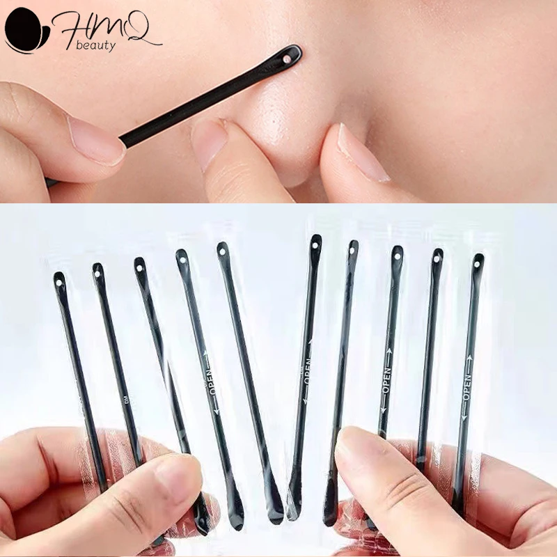 100/50Pcs Double Headed Blackhead Remover Swabs Cleaner Cotton Swabs with Comedones Extractor Individually Wrapped Beauty Tools