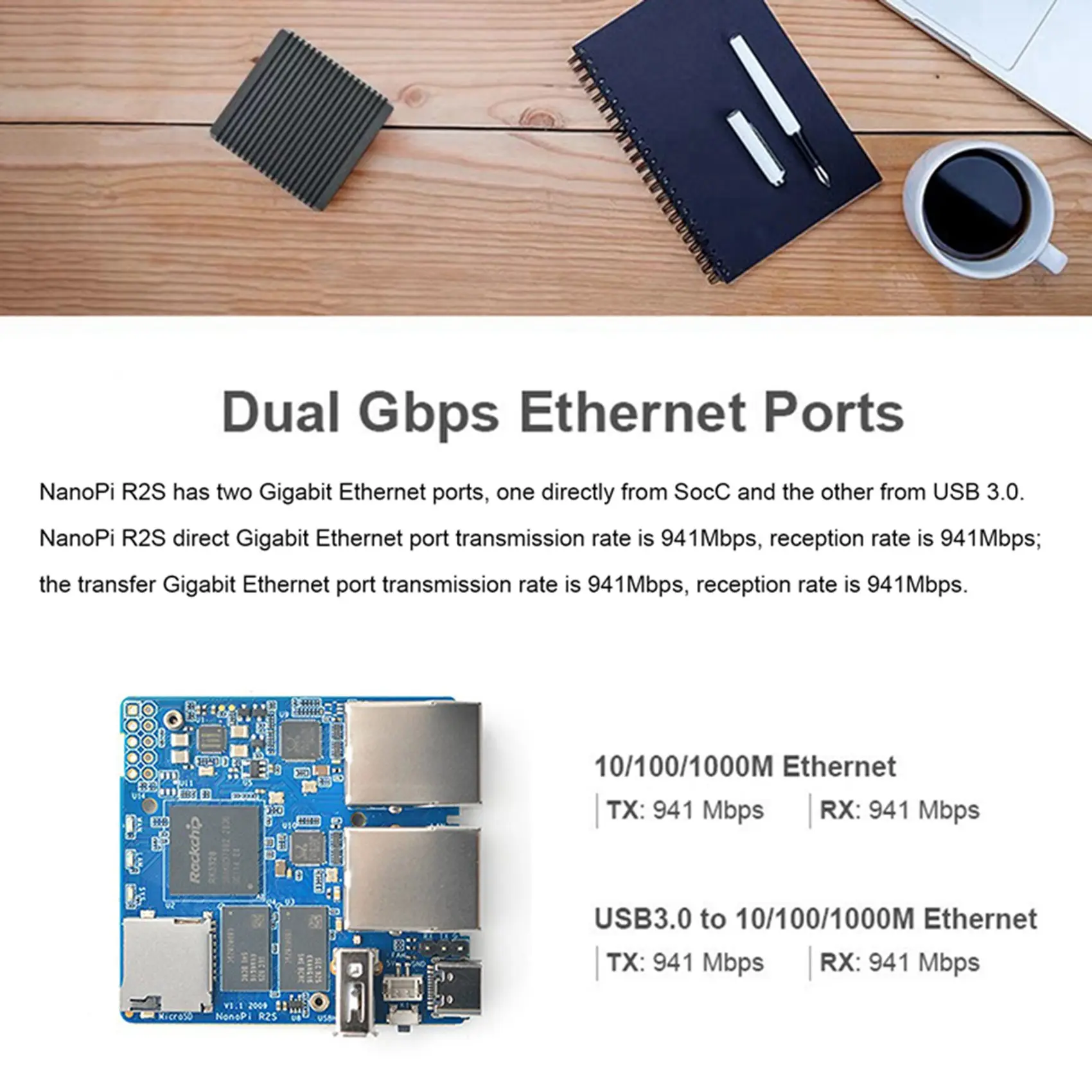 ABJG-For NanoPi R2S جهاز توجيه صغير لوحة واحدة Rockchip RK3328 رباعي النواة -A53 منافذ جيجابت إيثرنت