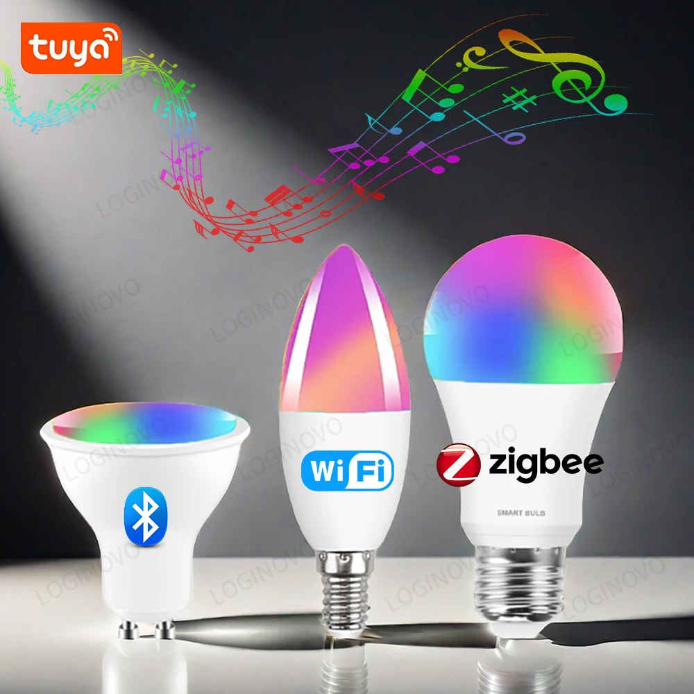 Tuya Wifi/Bluetooth/Zigbee Smart Bulb E27 GU10 E14 Smart Lamp RGBCW Dimmable Led Light Bulbs For Alexa,Google Home Automation