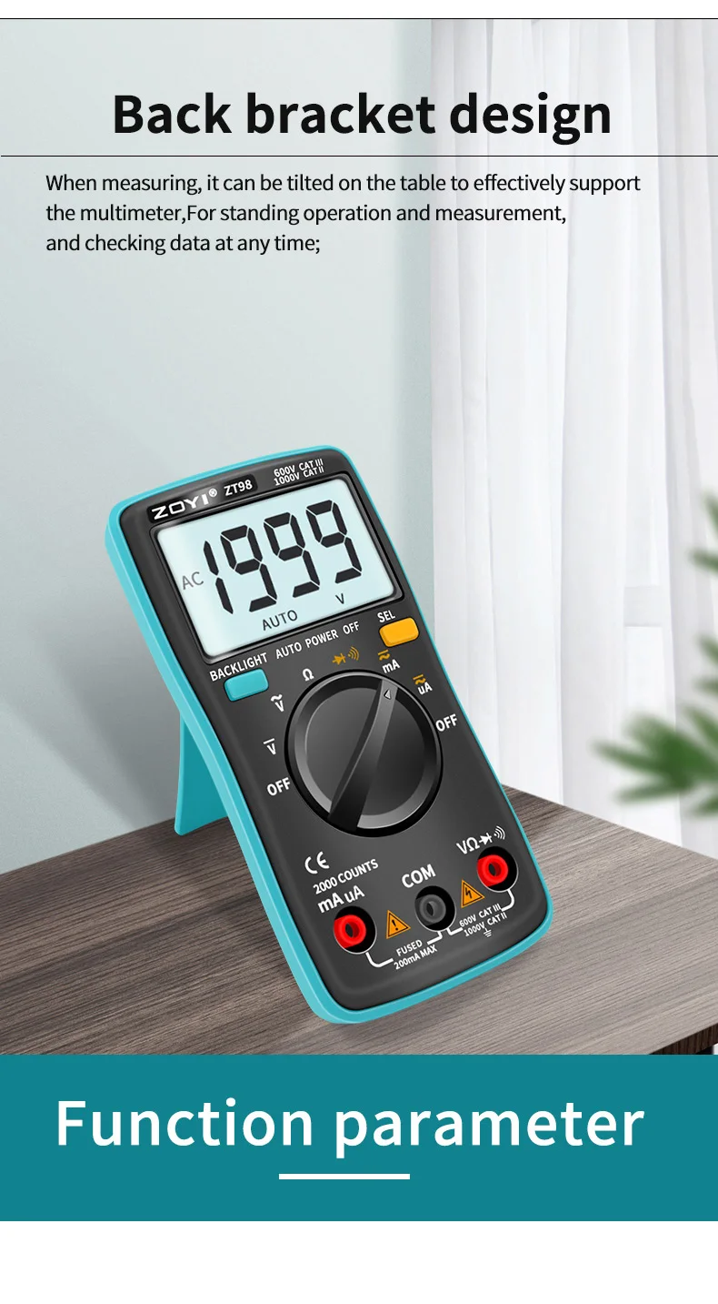 ZOYI Digitales Multimeter Amperemeter Voltmeter Widerstandsmessgerät Frequenzmesser mit Hintergrundbeleuchtung Spannungsmesser Diodentester ZT98 ZT100 ZT101 ZT102 – Detail 10
