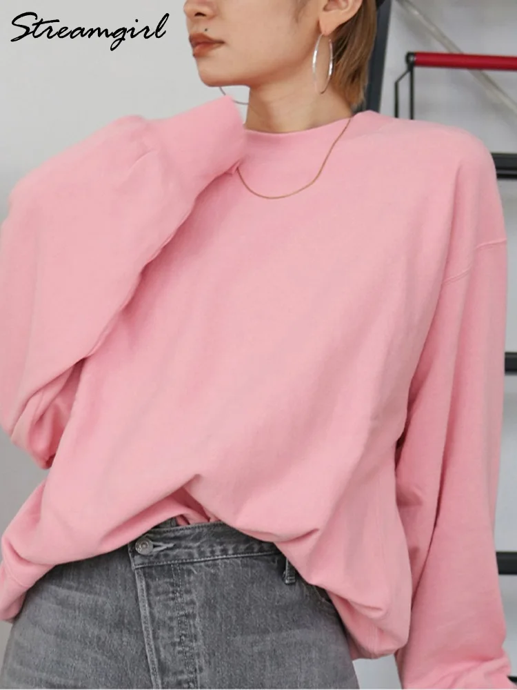 Streamgirl Basic Oversized Top Women Sweatshirts O Neck Cotton Pullovers Loose Autumn Winter Clothes Sweatshirt Women Oversize