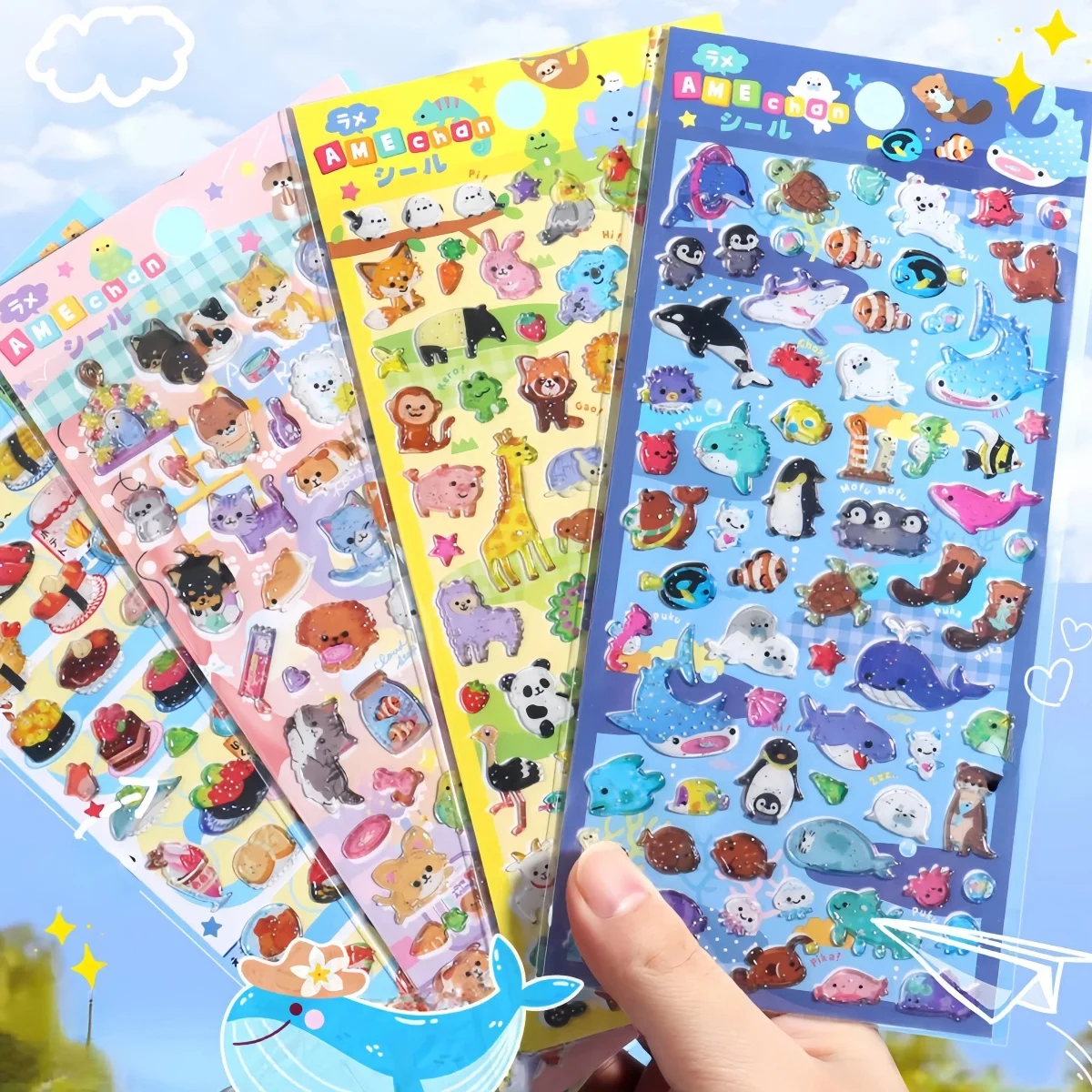 

1 pcs/4pcs Kawaii Glittering 3D Sushi Sea Animals Vehicles Stickers Scrapbooking Diy Journal Stationery Sticker Gift Deco Art