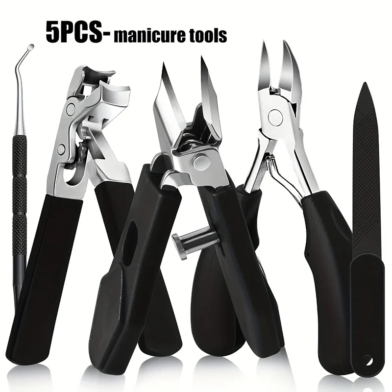 5pcs Professional Heavy-Duty Nail Clipper Set, Stainless Steel Blades, Ideal for Ingrown Nails, Includes Slant Tip Clippers
