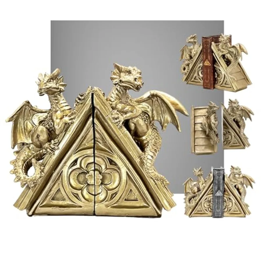

21503 Подставки для книг Dragon Bookends: Винтажные готические средневековые статуэтки-монстры для книг, нескользящие, утяжеленные, для полок