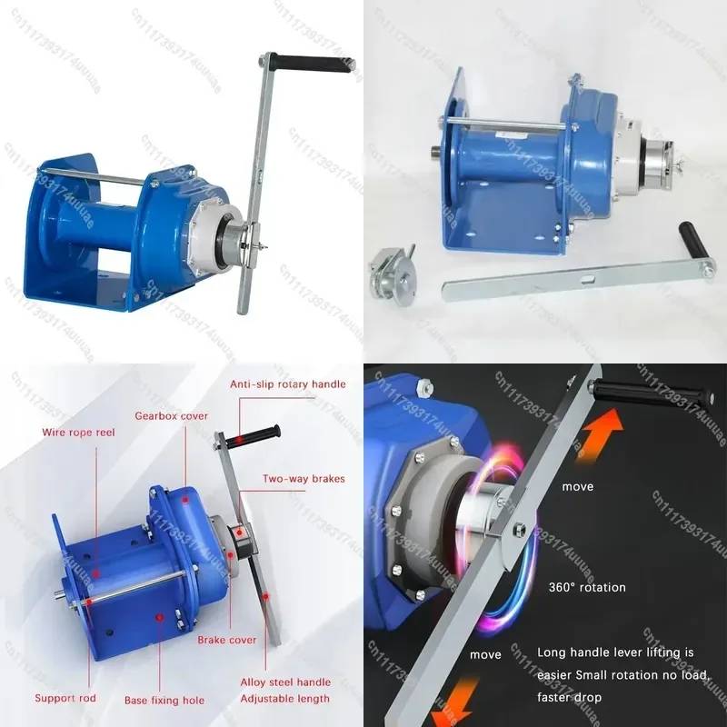0.5T HeavyDuty Portable Manual Hand Crank Winch, SelfLocking with Brake for Household Lifting & Pulling