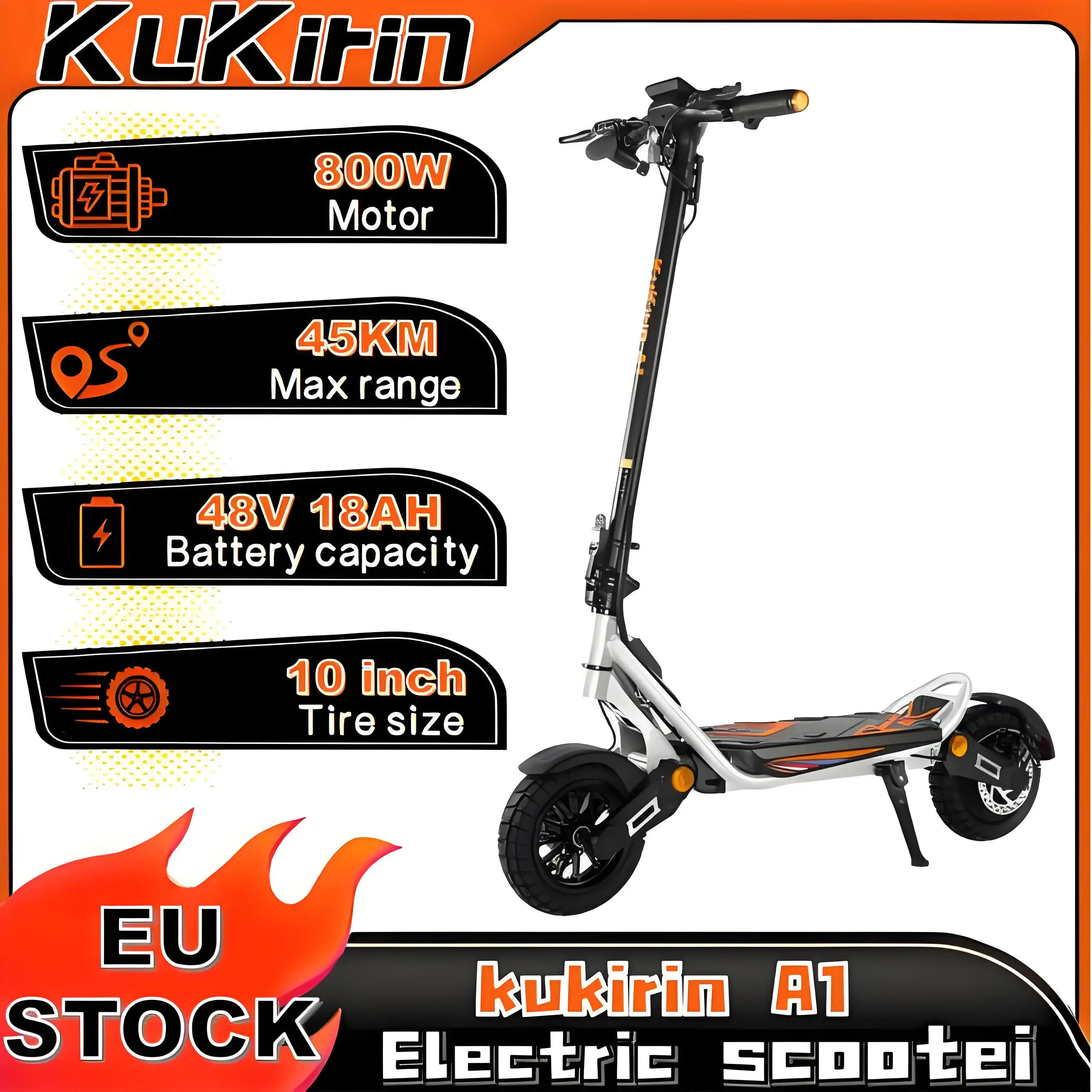 Kukirin A1 scooter électrique pliant 800W 48V 13Ah protection 10 pouces hors route 45 km/h vitesse 45 km portée