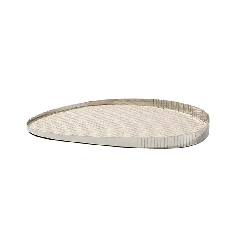 Custom woven texture modern stainless steel hotel decor luxury leather metal tray