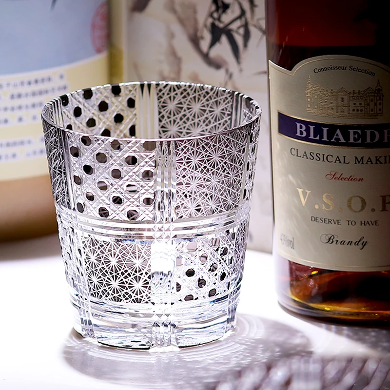

11 oz 8.5 oz Hand Cut Edo Kiriko Grey Crystal Glass Whiskey Tumbler With Hand Carved Star Pattern Unique Bourbon Glass Tumbler