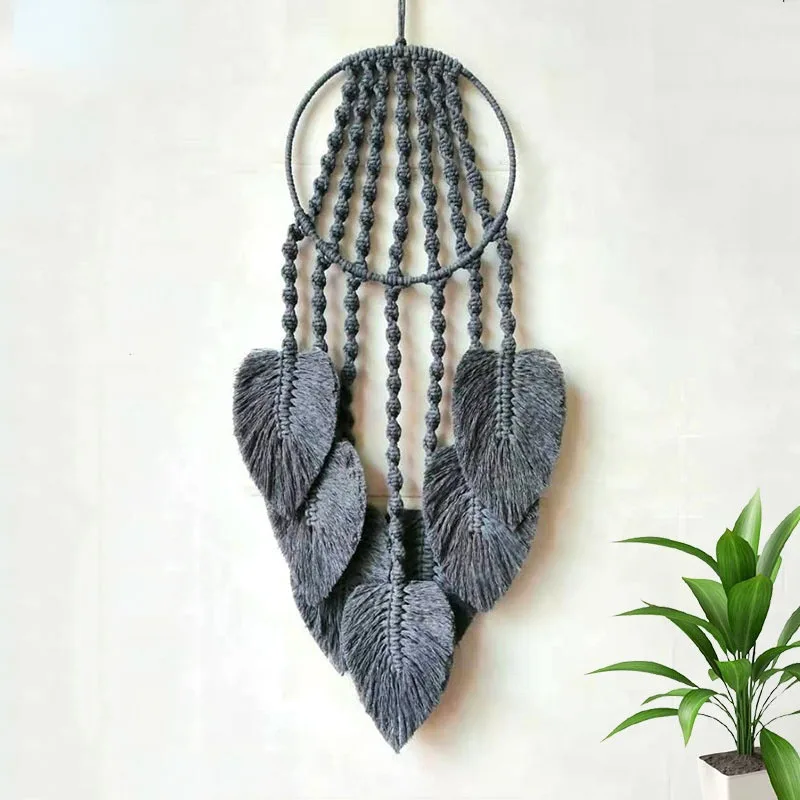 Leaf Macrame Wall Hanging Art Home Decor Cotton Rope Tassel Living Room Decor Hand Woven Bohemian Tapestry Ornament Craft