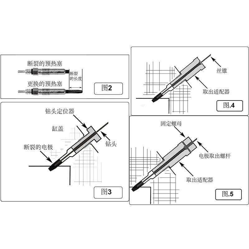 Automobile  Removal Tool Glow Plug Broken Electrode Thread Repair 