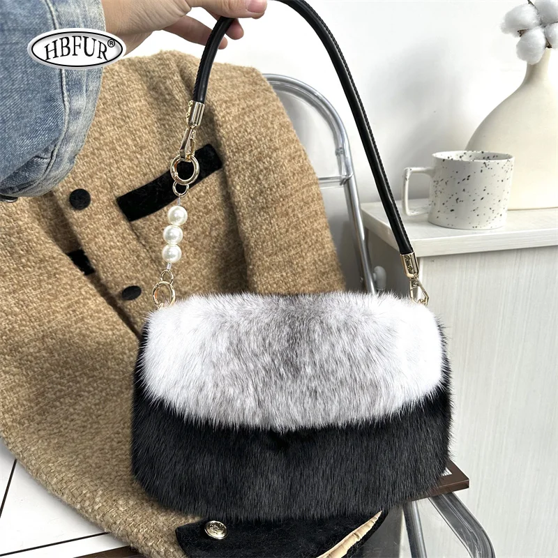 New Style Handbag Mink Fur Bags Crossbody Bag Adjustable Strap Women Messenger Shoulder Bag Tote Bag Purse Chic Bags for Woman
