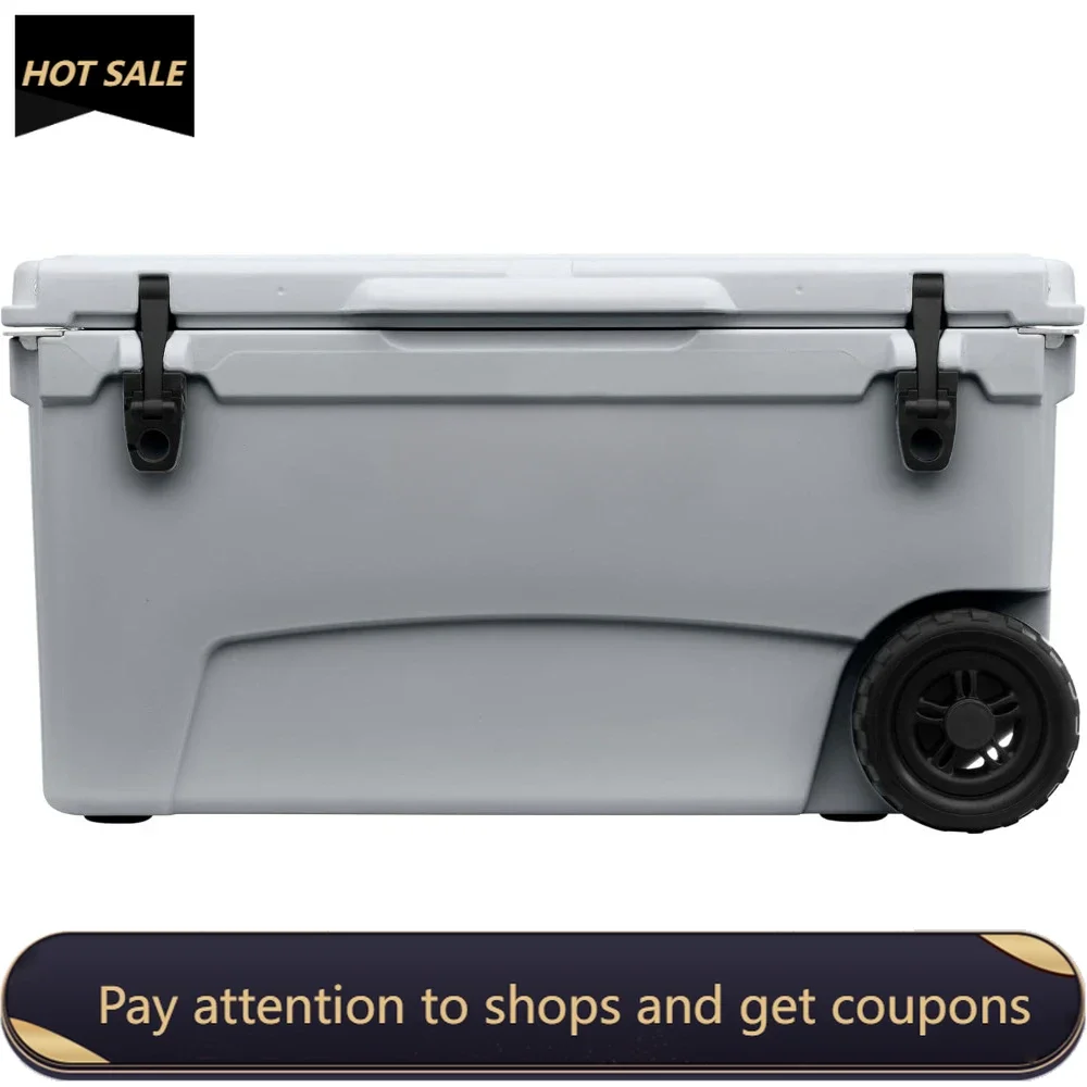 

70qt Wheeled Ice Chest - Heavy Duty, High Performance Roto-Molded Commercial Grade Insulated Rolling Cooler (White) Freight free