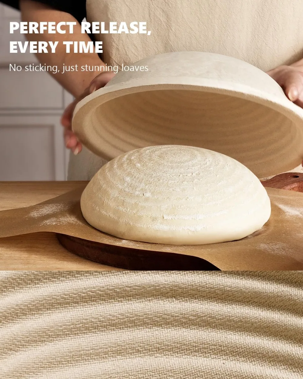 9" Round Sourdough Banneton Set of 2, Natural Wood Pulp, Non-Stick Dough Proofing Baskets - view 5