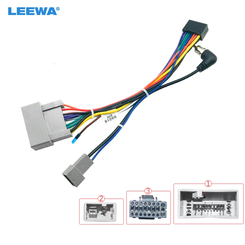 LEEWA  10set Car Stereo Media Player Navi Wire Harness with SWC For Honda Fit City Greiz (14-17) Audio Power Cable Adapter