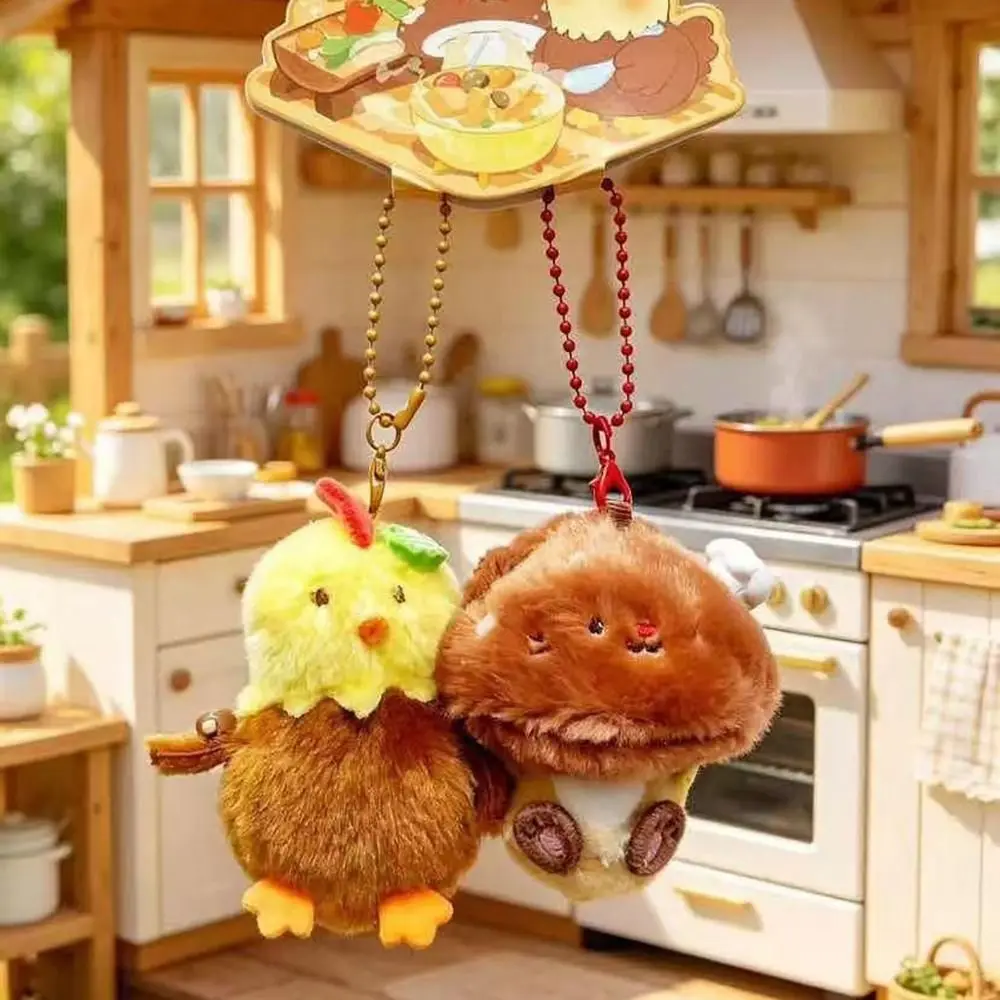 Funny Magnetic Couple Keychian Pendant Cartoon Food Bread Burger Key Ring Ornament Takoyaki Shrimp Tempura Good Friend Gift