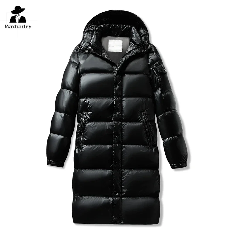 

2024 Winter Down Jacket Couple's Luxury Glossy Hooded Thick Warm White Duck Down Parka Men's Snow Clothes Retro Long Down Jacket