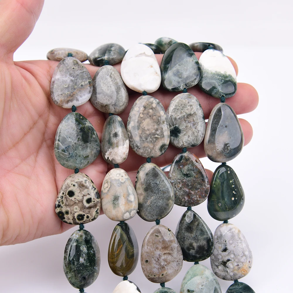 APDGG Big 20x28mm Natural Mix Green Ocean Jasper Agate Smooth Triangle Slice Loose Pendant Beads 16.5'' Strand Jewelry DIY