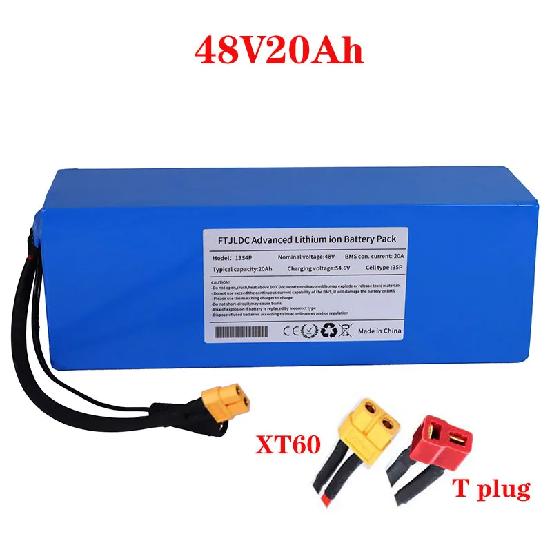 

New 48V 20Ah lithium battery 18650 13S with built-in 30A BMS suitable for electric scooters and bicycles XT60 connectors