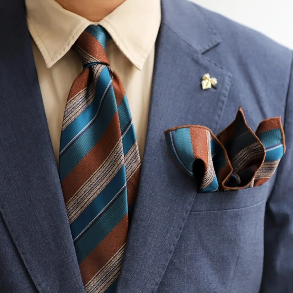 2-قطعة مجموعة الأزياء 8 سنتيمتر رابطة عنق مجموعة ضيق لينة مخطط ربطات العنق قابل للتعديل اليد تعادل دعوى جيب مربع ملابس الزفاف #1